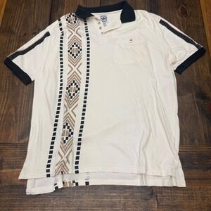 Rodeo Active Mens L Southwestern Geometric Print‎ Polo Shirt Off White Vintage
